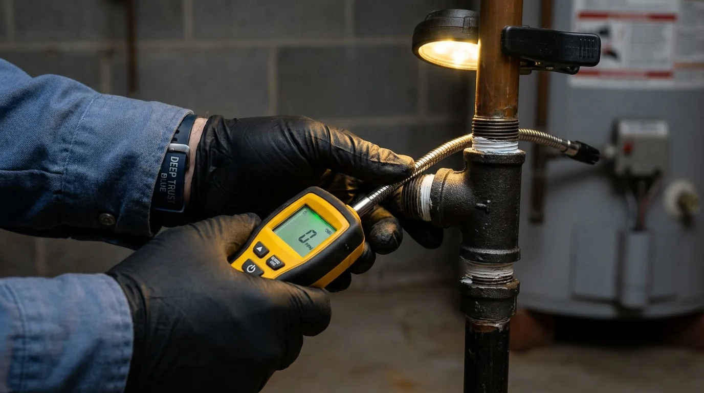 Gas leak detection with electronic sniffer by Johns Plumbing LLC in Devils Lake